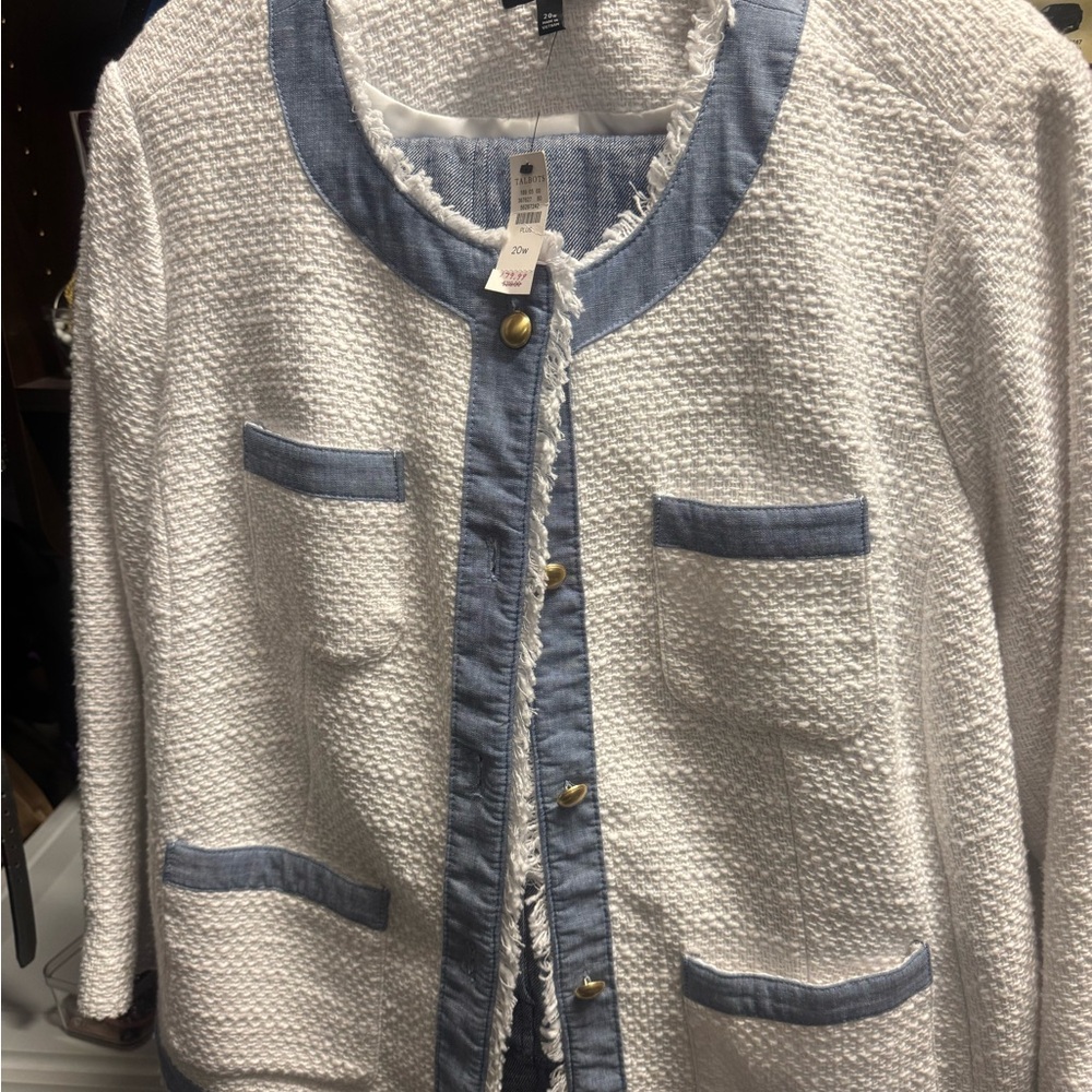 Talbots White Jacket with Blue Trim